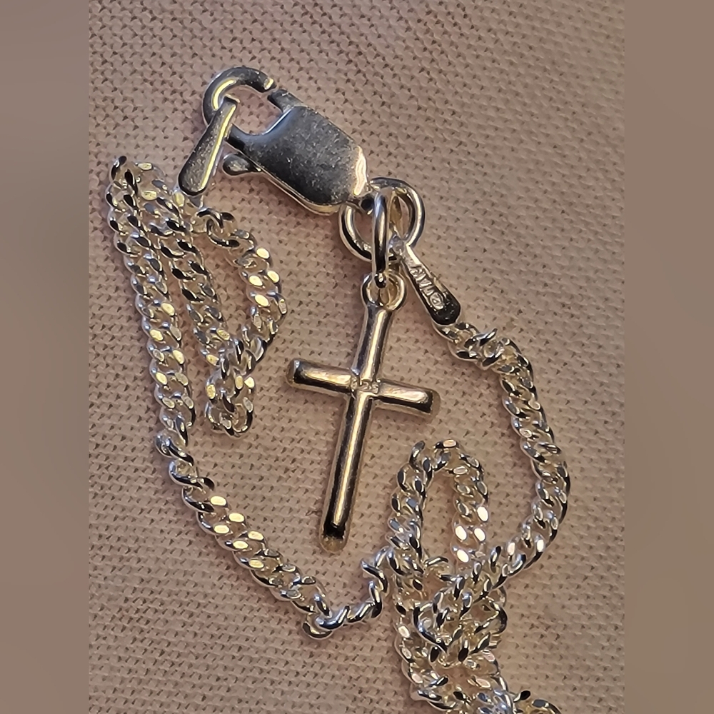 925 Bundle Cross + 2mm Cuban Bracelet (7" long) Solid 925 Sterling Silver Bundle
